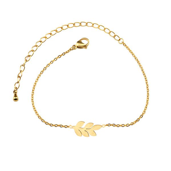 

dianshangkaituozhe 10pcs brazaletes pulseras mujer gold colour hand chain jewelry stainless steel scratch leaf bracelet women, Golden;silver