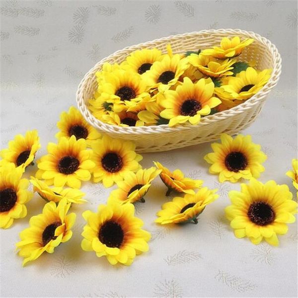 

100pcs/lot 2.8" Sunflower Buds Artificial Silk Flower Heads For Wedding Home Bridal Bouquet Decoration