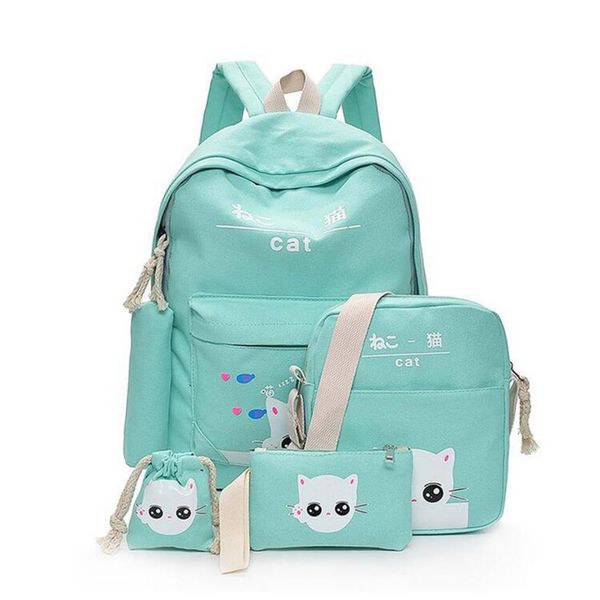 

Милый кот рюкзаки для женщин школьные сумки девочек-подростков зеленые рисунки п