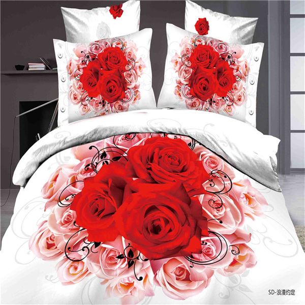 Home Textiles New Red Rose 3d Bedding Sets Family Duvet Cover Sets