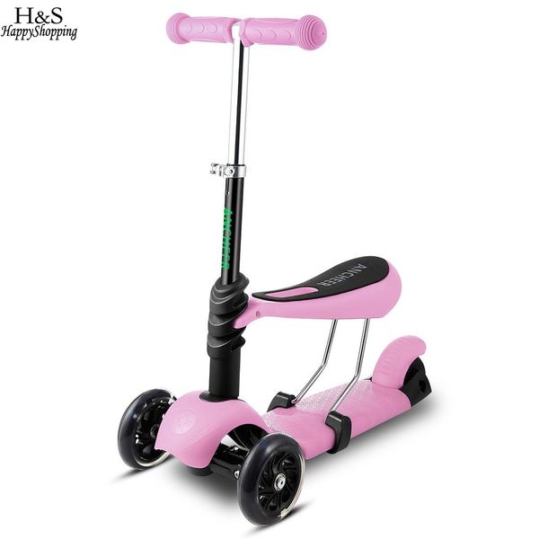 

ancheer new mini kick scooter child kids 3-wheel adjustable handle t-bar & seat scooters tricycle stroller