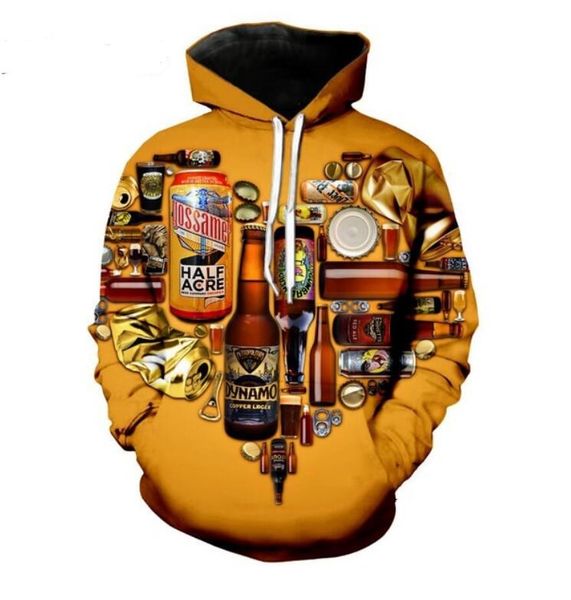 

fashion womens/mens harajuku beer full beer bottle cap funny 3d print casual crewneck hoodies plus size lms017, Black