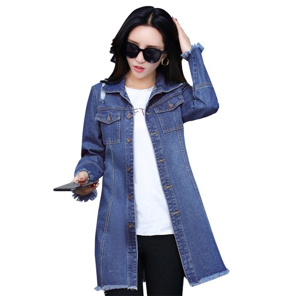 

4xl plus size denim trench coat for women 2018 autumn new casual long coats single breasted double pockets women basic coats, Tan;black