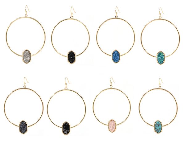 

fashion kendra new oval resin druzy big hoop dangle earring jewelry for women, Silver