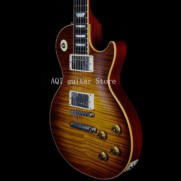 

tiger brown sunburst/1 pieces mahogany body/1 pieces mahogany neck/rosewood fingerboard/6 string electric guitar