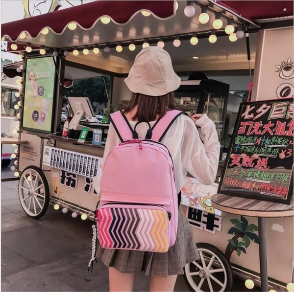 

korean hip hop street style backpack contrast color rucksack fashion striped two-piece detachable school bag female