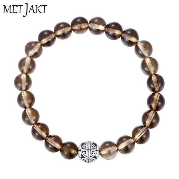 

metjakt natural gemstone smoky crystal elastic charm bracelets quartz 925 sterling silver long life beads for jewelry, Golden;silver