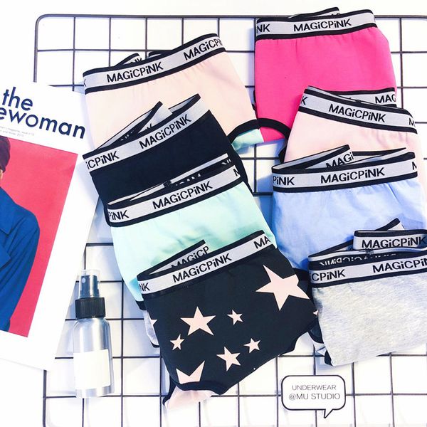 

sp&city sporty style star patterned women underwear casual soft brethable panties female lingerie seamless briefs, Black;pink