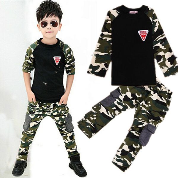 

children clothing sets 3-10 years old boys cotton t shirts and pants camouflage suit girls sportswear sets clothing kids clothes, White