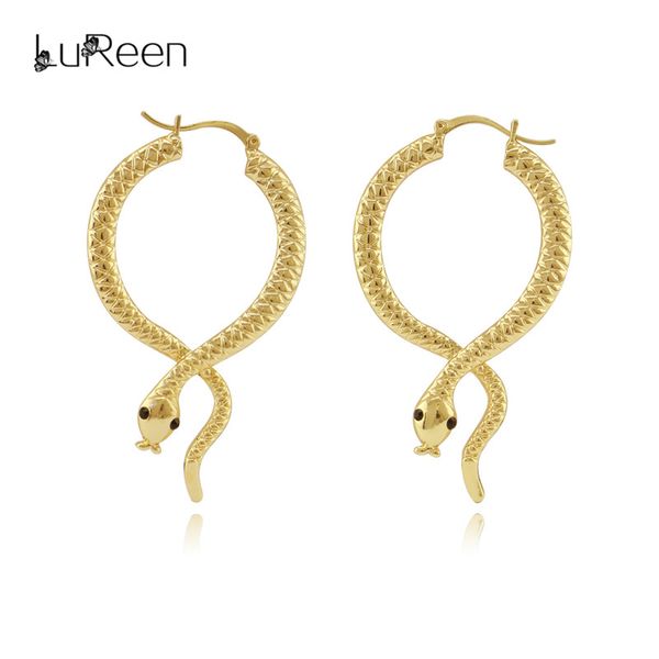 

lureen gold color rhinestone snake hoop earring for women punk big large animal statement earrings jewelry party gift le0012, Golden;silver