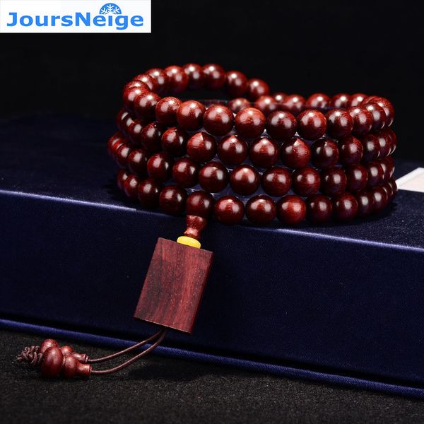 

joursneige old material lobular red sandalwood bracelets 108 buddha beads size 8mm manual polished smooth pattern men jewelry, Black
