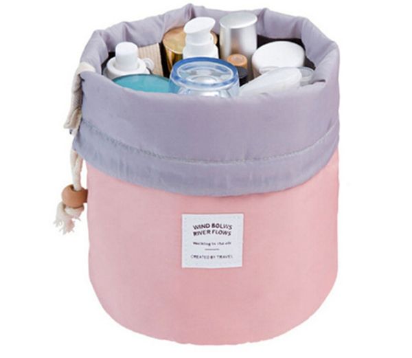 

fashion barrel shaped travel cosmetic bag make up bag drawstring elegant drum wash kit bags makeup organizer storage beauty bag