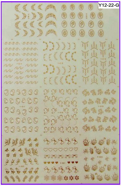 

11 packs / lot gold / silver nail art water transfers stickers metallic nail decals french smile lace flower y012-022, Black