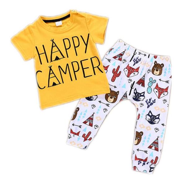 

2018 summer newborn clothing sets baby boys girls letters printed t shirts + fox print pants 2pcs outfits infant fashion kids clothing suits, White
