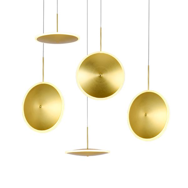 Nordische postmoderne LED-Pendelleuchte aus goldenem Aluminium mit Acryl-Lampenschirm, Hängelampe, runde Platte, Kinderzimmer, Foyer, Schlafzimmer, Beleuchtungskörper