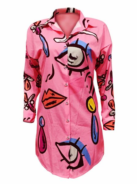 

fashion summer women short sleeve printed mini dress loose pink casual shirt dresses size s-xl, Black;gray