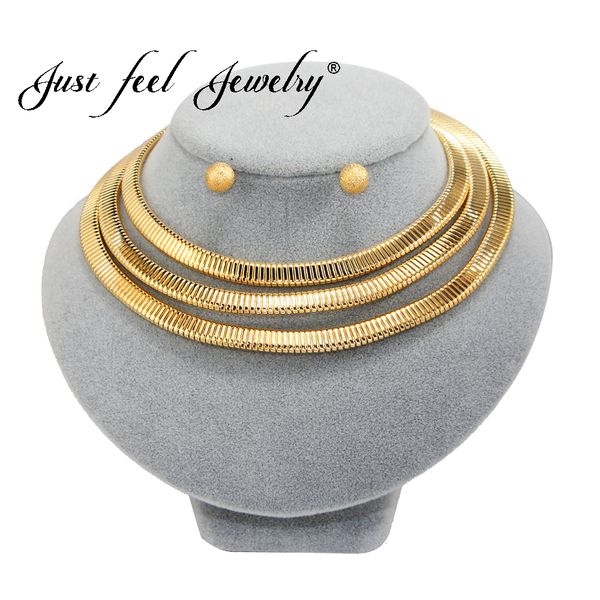 

just feel african dubai jewelry sets snake chain torque punk choker necklace earrings for women gold color ethiopian jewelery, Slivery;golden