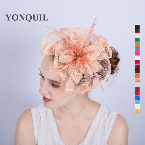 

champagne or multi-colors sinamay fascinator hats feather flower hair accessories royal kentucky derby church headbands syf134
