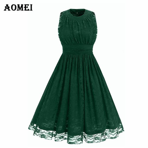 

women dress o neck lace party evening vintage empire waist a-line retro robes solid with zipper dresses pleated summer fashion, White;black
