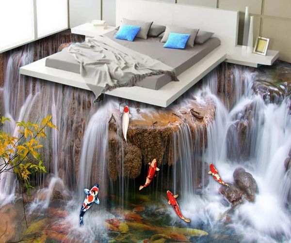Personalizado 3d piso pintura mural foto papel de parede cachoeira sala de estar banheiro pvc impermeável papel de parede 3d