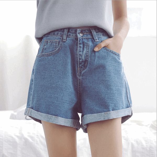 

summer loose hole high waist denim shorts ruffle fashion female wide leg casual shorts, White;black