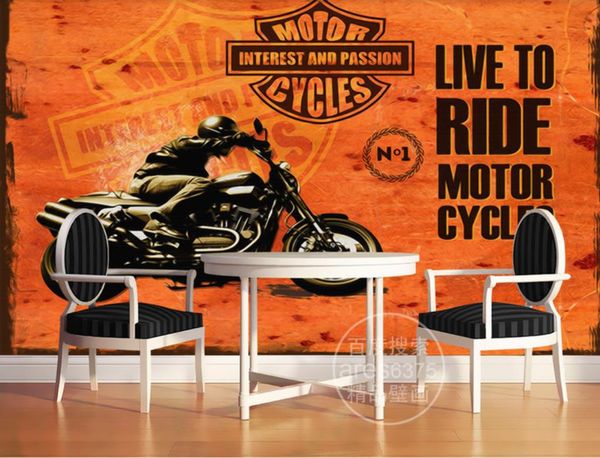 Acquista Personalizzato 3d Murales Carta Da Parati 3d Foto Carta Da Parati Murales Retro Personalità Moto Poster Stile Occidentale Murale Pittura A