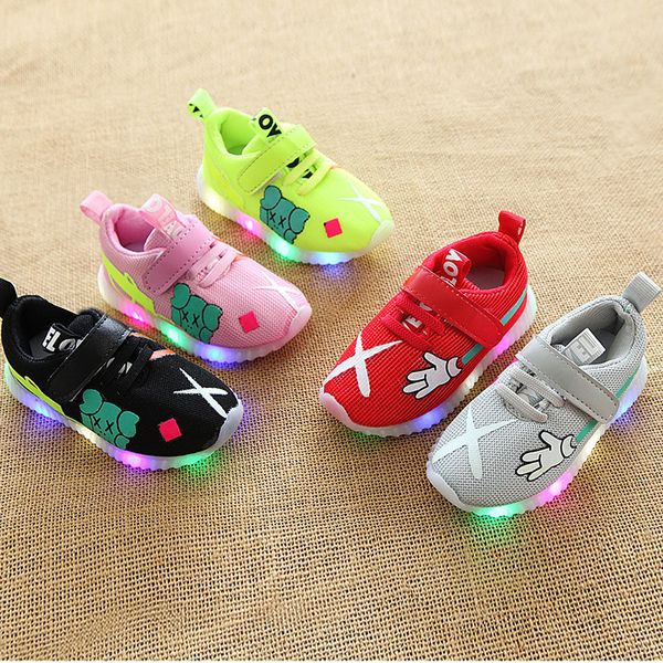 

hook&loop mesh colorful lighting baby first walkers all seasons glowing led flash baby sneakers cute lovely girls boys shoes