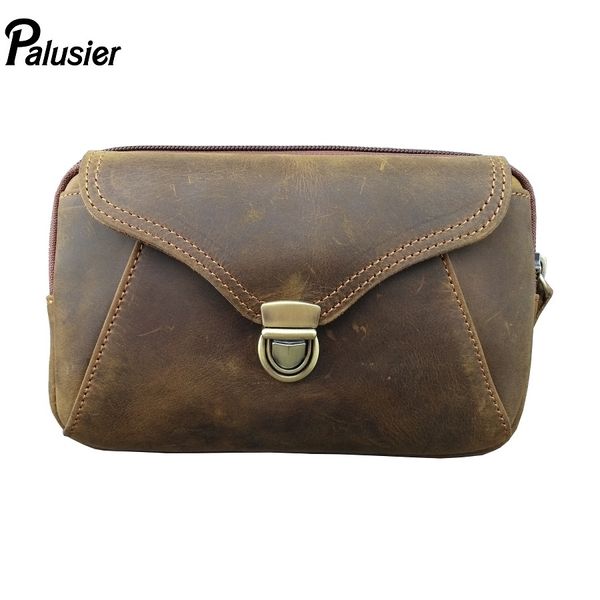 

new retro men waist pack genuine leather mens casual purse cash slot mobile phone pouch belt bum bag