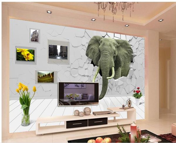 

3d space elephant creative tv background wall modern living room wallpapers
