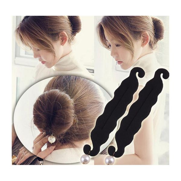 Hair Band With Beads Sponge Twist Hair Donut Maker Device Quick