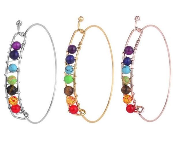 

yoga 7 chakra bracelet silver rose gold natural stone bracelet beads bangle reiki spiritual buddha jewelry for women 3 colors
