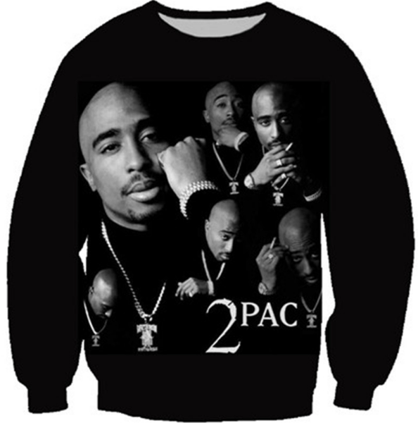 

новые моды для женщин / мужчин рэппер тупак 2pac harauku стиль смешные 3d печатные толстовки crewneck толстовки k40, Black