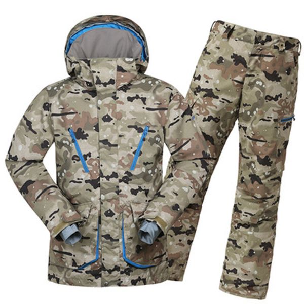 

2018 gsou snow brand men ski suit camouflage style skiing snowboard jacket pant windproof waterproof outdoor sport wear warm set