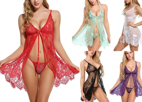 Porn Lingerie Sexy Ver Através de Lingerie de Renda Sexy Roupa Interior Camisola Sexo Sleepwear para As Mulheres Nightwear Vestido Erótico Transparente S1011