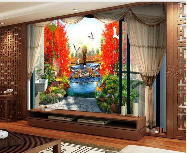 

hd стерео 3d красный клен лес крик тв фон стены настенная роспись фото обои