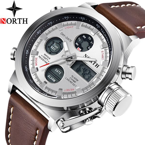 

north mens watches led digital quartz watch men casual waterproof sport chronograph watch relogio masculino, Slivery;brown