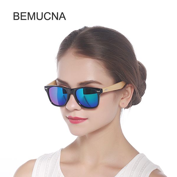 

2017 new bemucna wood sunglasses men bamboo sunglass women brand design sport goggles gold mirror sun glasses, White;black