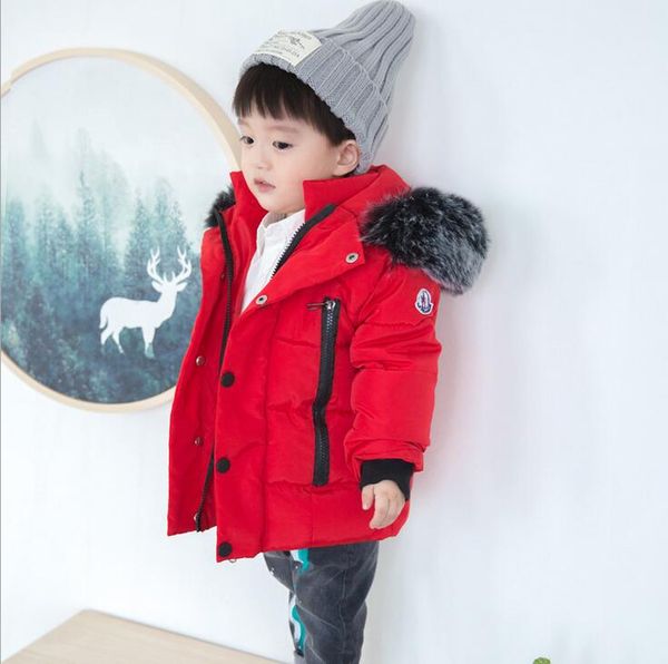 

2018 winter thicken warm children down cotton coat parka fa hion big fur hat hooed jacket brand boy girl clothing warm