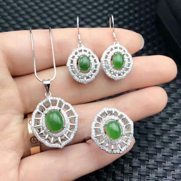 

shilovem 925 sterling silver natural jasper stud earrings rings pendants send necklace fine jewelry women wedding women, Black