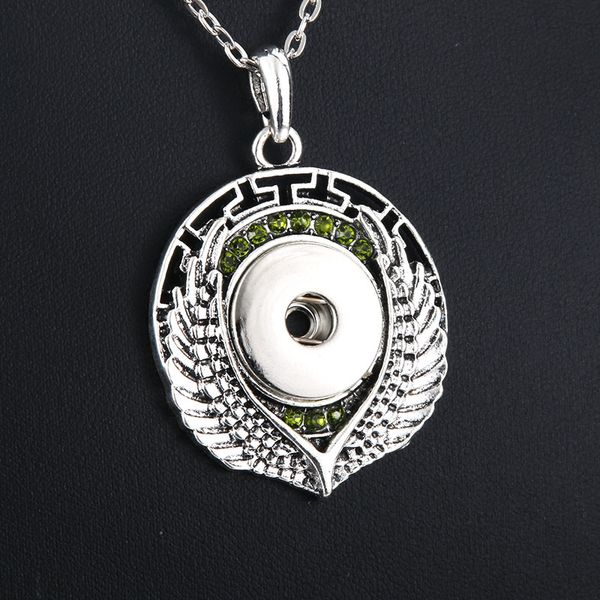 

creative crystal wings snap buttons pendant necklace with chains fit 18mm snap button jewelry diy necklace fashion jewelry, Silver