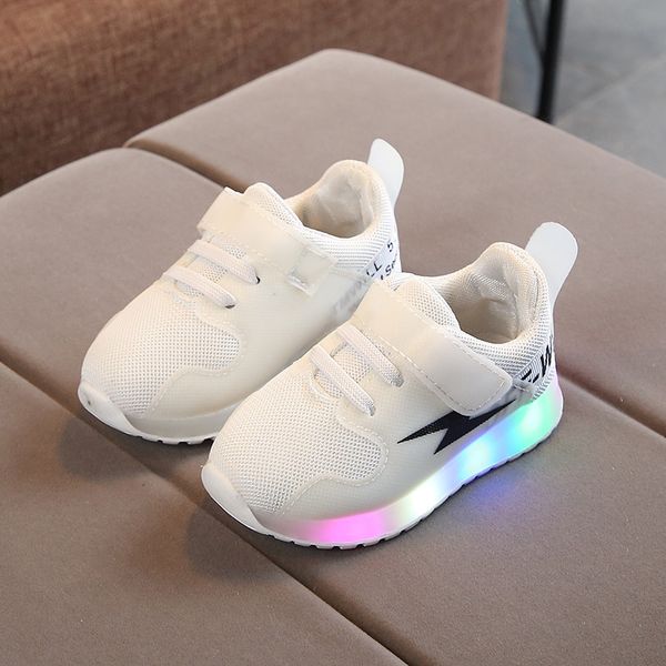 

european 2018 all seasons sneakers baby solid glowing led shoes girls boys fashion baby casual shoes, Black