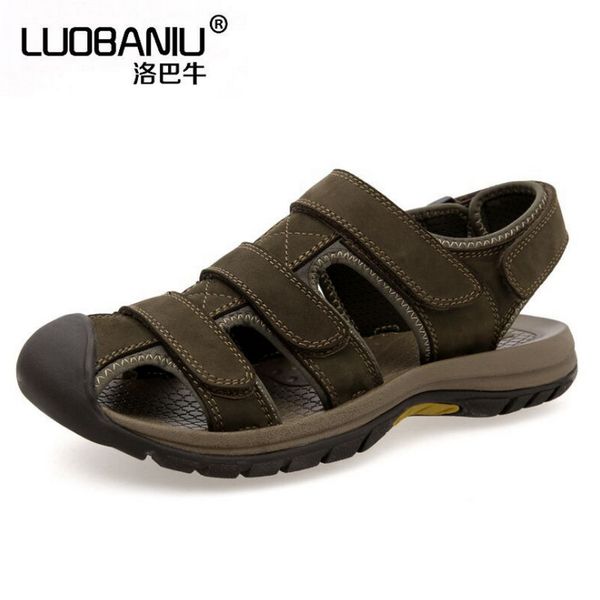 

soft leather sandals men summer shoes 2017 fashion men sandals high quality, Black