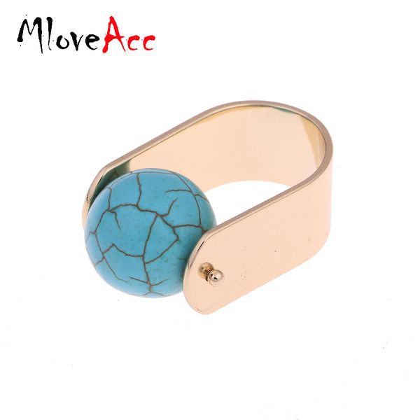 

mloveacc brand tone u shape punk ring rock ball faux marble stone cocktail rings for women new rings jewelry, Golden;silver