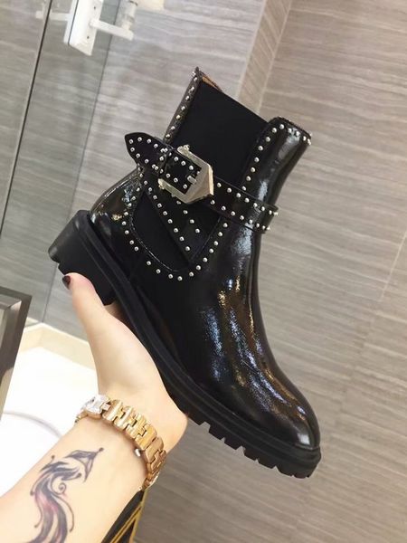 

orignal box] новое прибытие мартин сапоги для женщин rivet голеностопного real leather knight зимние сапоги размер 35-40, Black