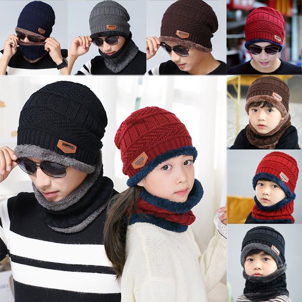 

children 2pcs/1set beanies super warm 2018 girl parent child knitted hat wool winter hair accessories boy and scarf