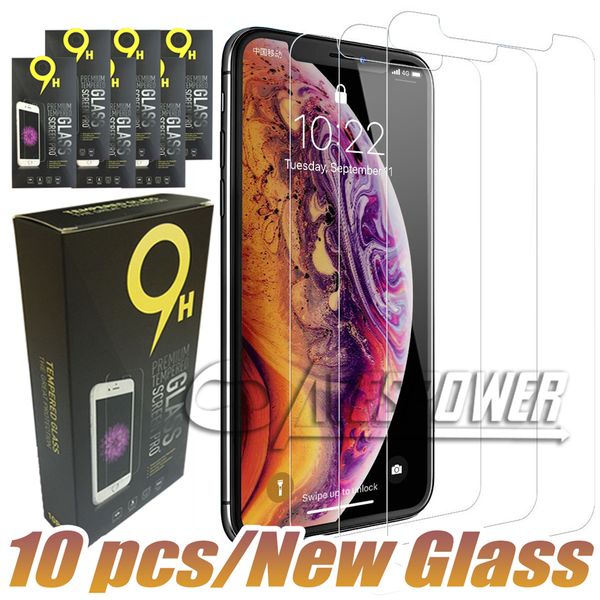 Vollständige Abdeckung aus gehärtetem Glas für iPhone 15 14 Plus 13 Pro 12 Mini X XS MAX XR Samsung A30 A40 A50 A60 A70 A80 Displayschutzfolie mit Papierpaket