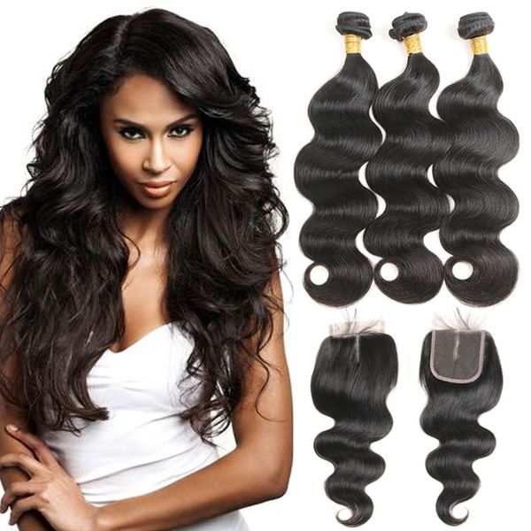 Mongolian Body Wave 100 Human Hair Weave 3 Bundles With 4 4 Lace