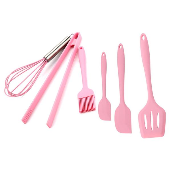 

pink silicone cookware sets 6 pieces egg beater spoon clip spatula oil brush kitchenware 6 dresses kitchen tools