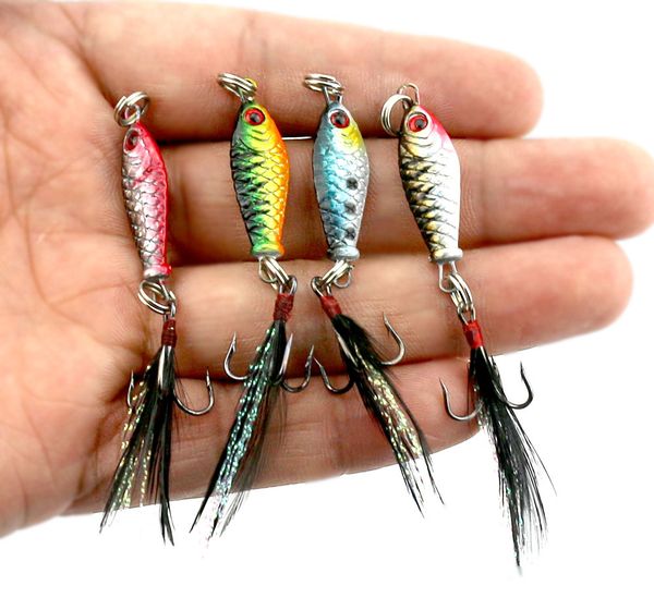 

lb003 100pcs 2.5cm 5g 3d eyes mini package lead fish feather road sub bait metal fish bait
