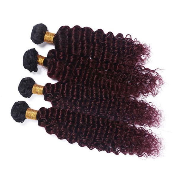 2019 Deep Wave 1b 99j Burgundy Ombre Peruvian Human Hair Weave Extensions Black And Wine Red Ombre Virgin Remy Hair Bundles Deals Double Wefts From